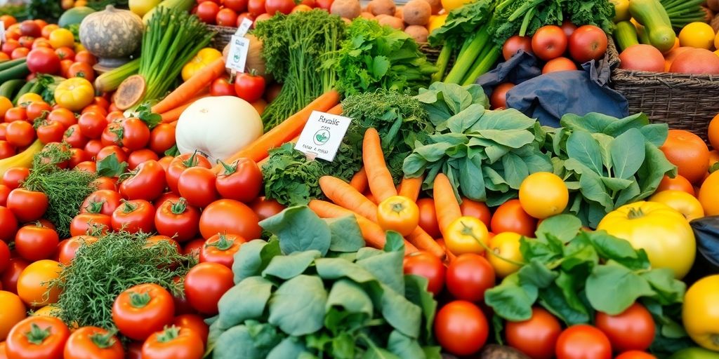 Bunte Auswahl an biologischen Lebensmitteln im Markt.