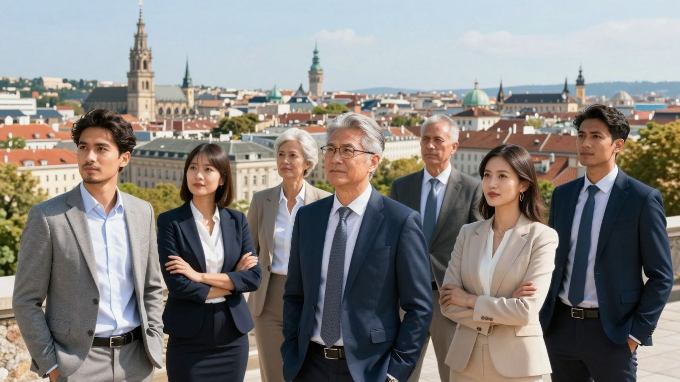 Europäische Stadtlandschaft mit Geschäftsprofis