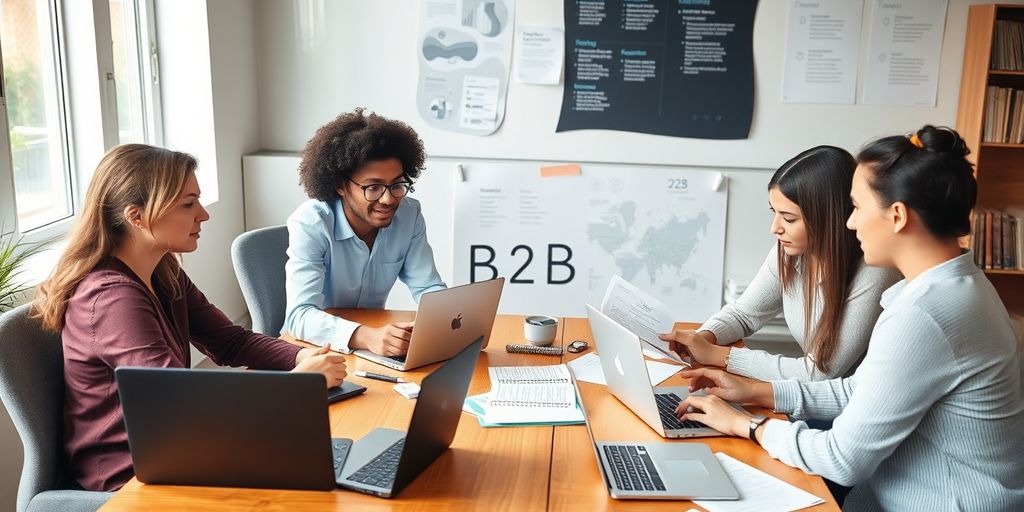 Vielfältiges Team bei der Zusammenarbeit an Outsourcing-Strategien.