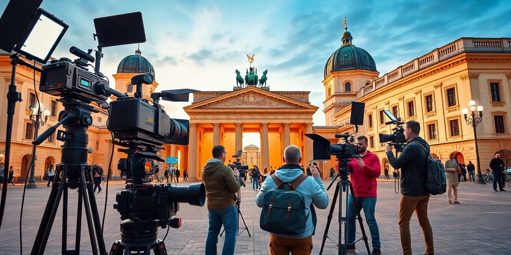 Filmproduktion in Deutschland mit Kameras und Team.