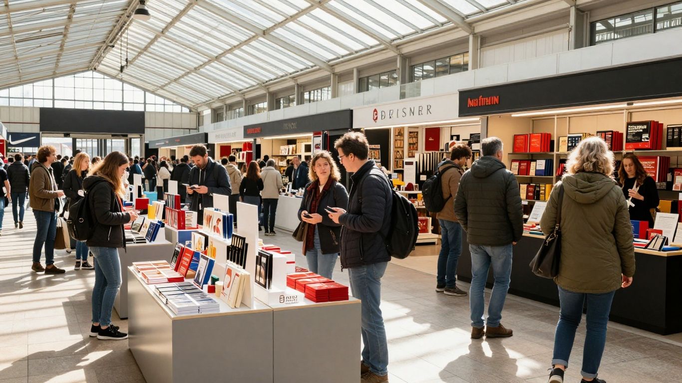 Europäischer Marktplatz mit modernen Elementen und Menschen