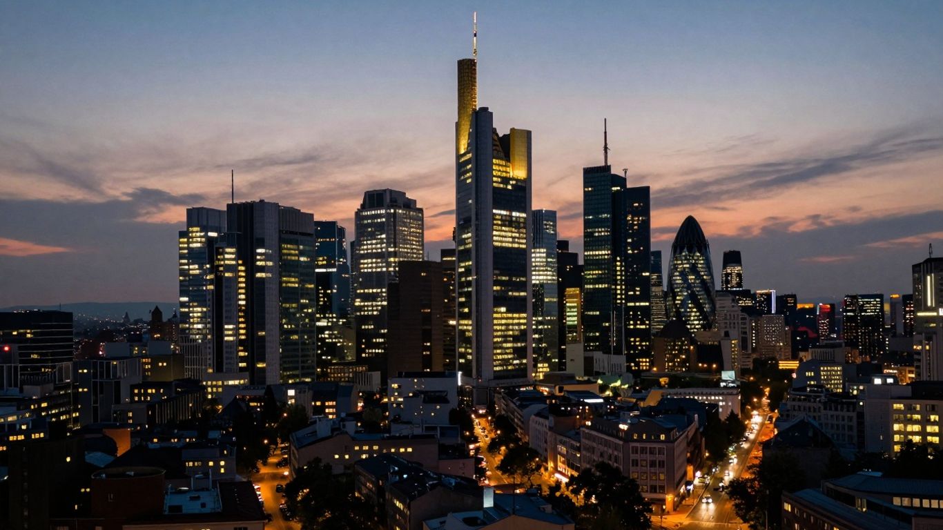 Europäische Stadtlandschaft bei Dämmerung, wirtschaftlicher Ausblick 2026