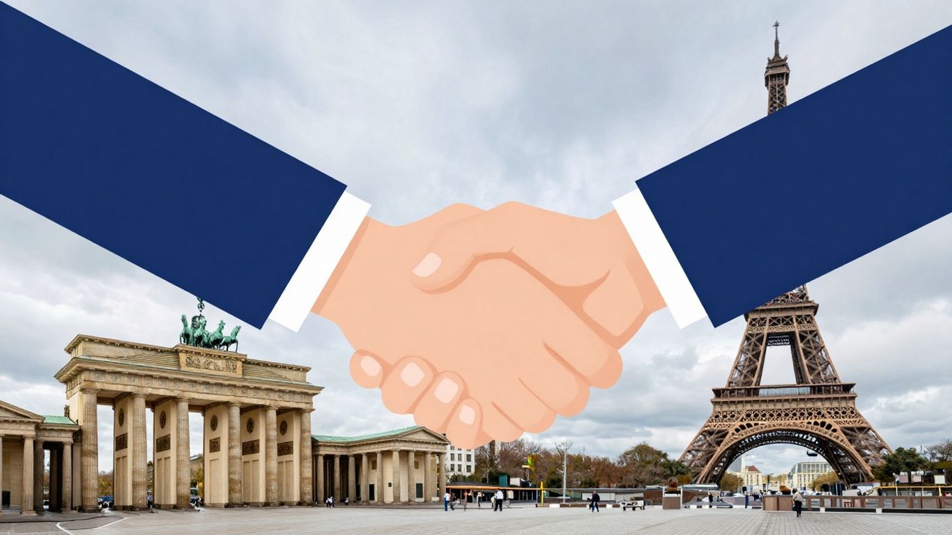 Europäische Stadtlandschaft mit Handshake-Symbol