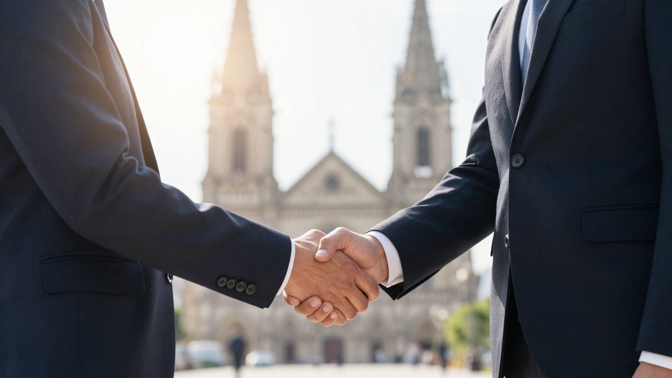 Händeschütteln vor europäischer Kulisse
